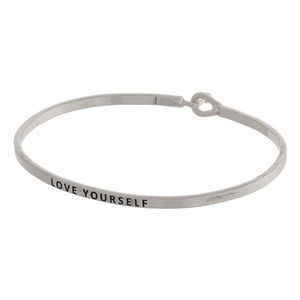 Inspirational Bangle Bracelet - Love Yourself - Silver